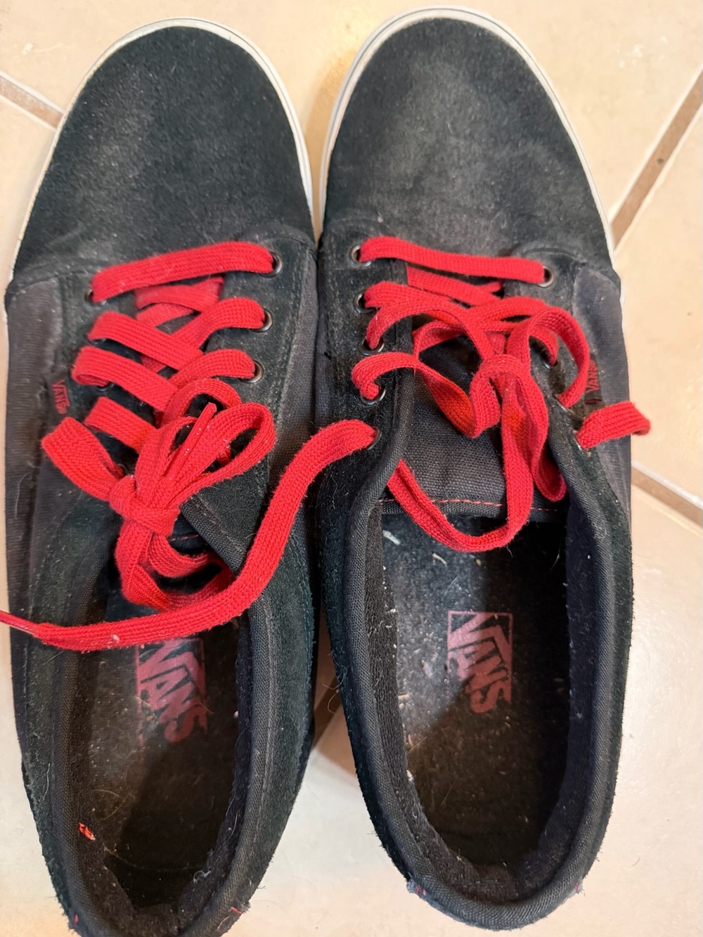 Vans Black suede Sneakers with Red Laces